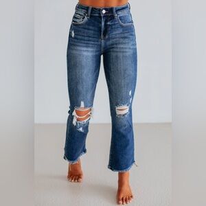 Risen cropped straight leg jeans.